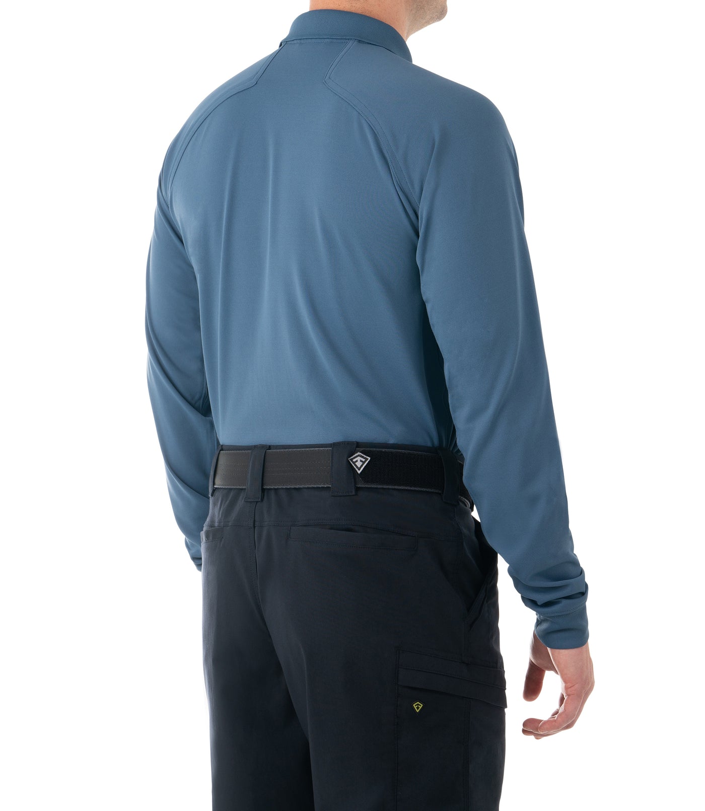 Side of Men's Performance Long Sleeve Polo in French Blue