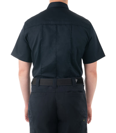 Back of Men's Cotton Station Short Sleeve Shirt in Midnight Navy