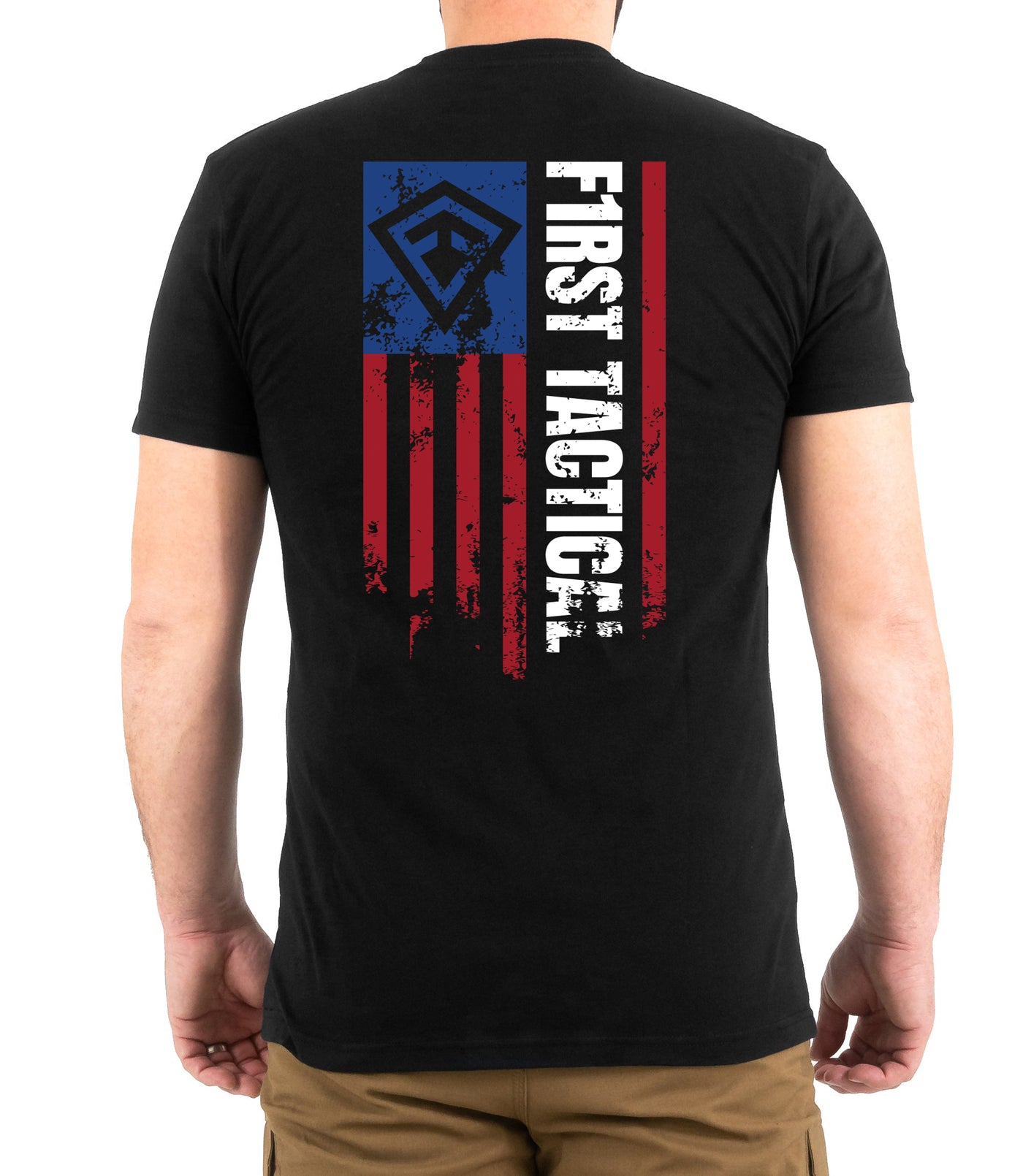 Back of Vertical Flag T-Shirt in Black