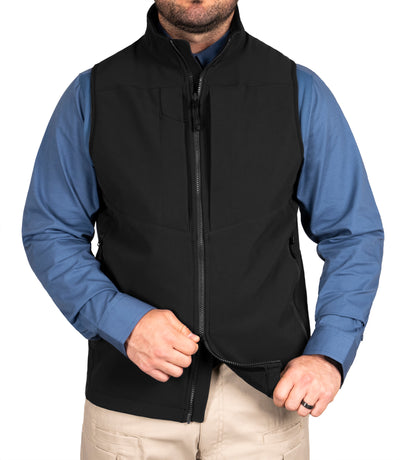 Front Zipper of Men's Tactix Softshell Vest in Black