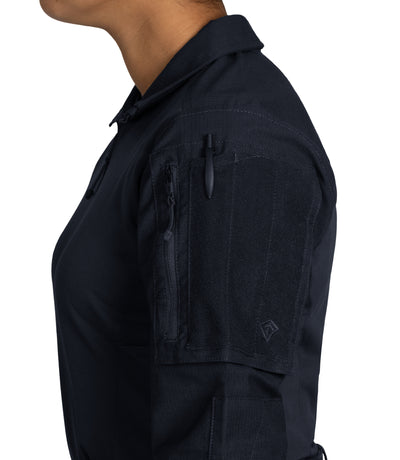 Oversized Sleeve Pocket with Pen Pocket and Loop Panel on Women's Defender Shirt in Midnight Navy