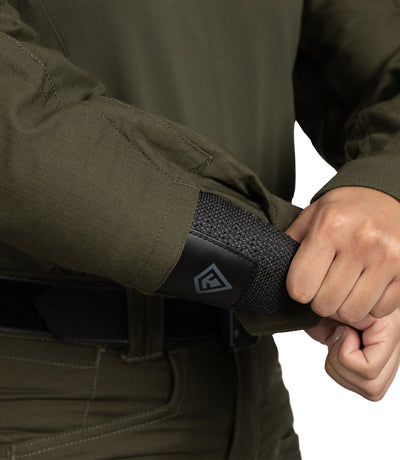 Elbow Pad Pocket on Women's Defender Shirt in OD Green