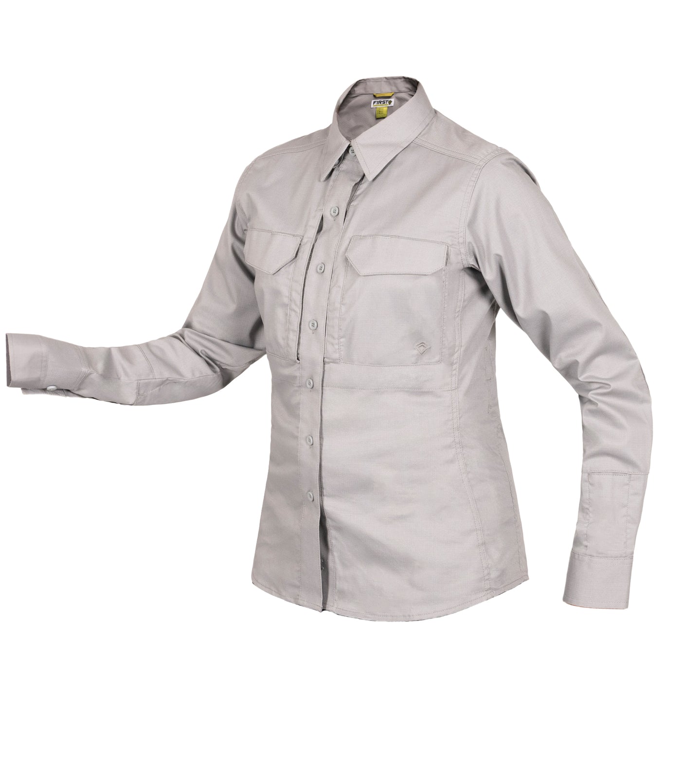 Ghosted Front of Women's V2 Tactical Long Sleeve Shirt in Nickel Grey