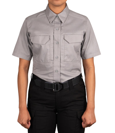 Front of Women's V2 Tactical Short Sleeve Shirt in Nickel Grey