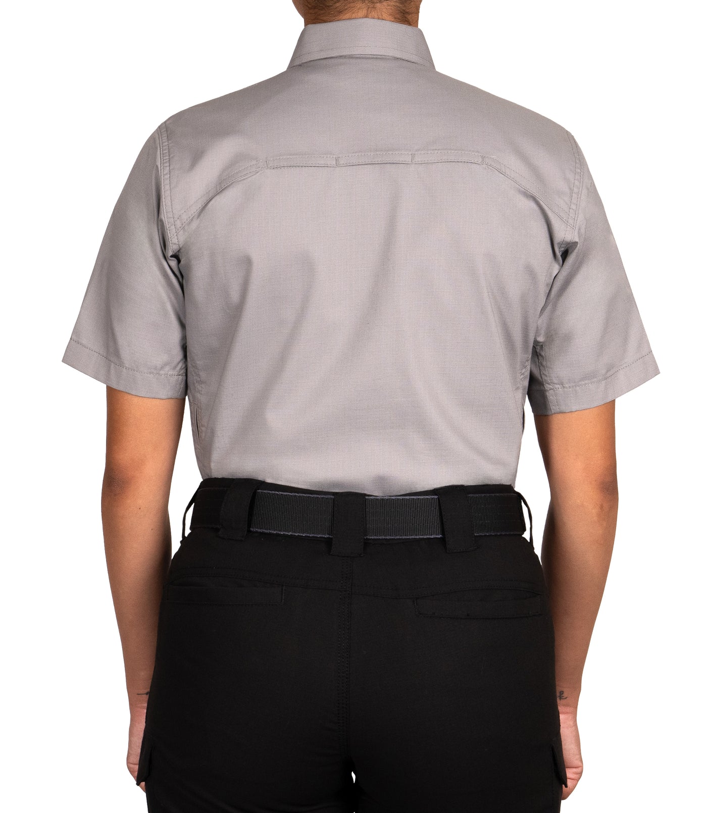 Back of Women's V2 Tactical Short Sleeve Shirt in Nickel Grey