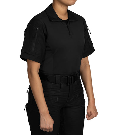 Front Side of Women's Defender Short Sleeve Shirt in Black