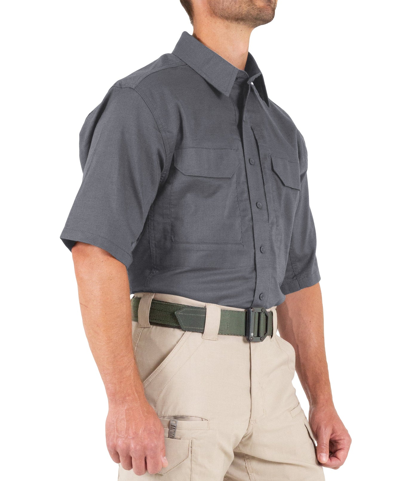 Side of Men's V2 Tactical Short Sleeve Shirt in Wolf Grey