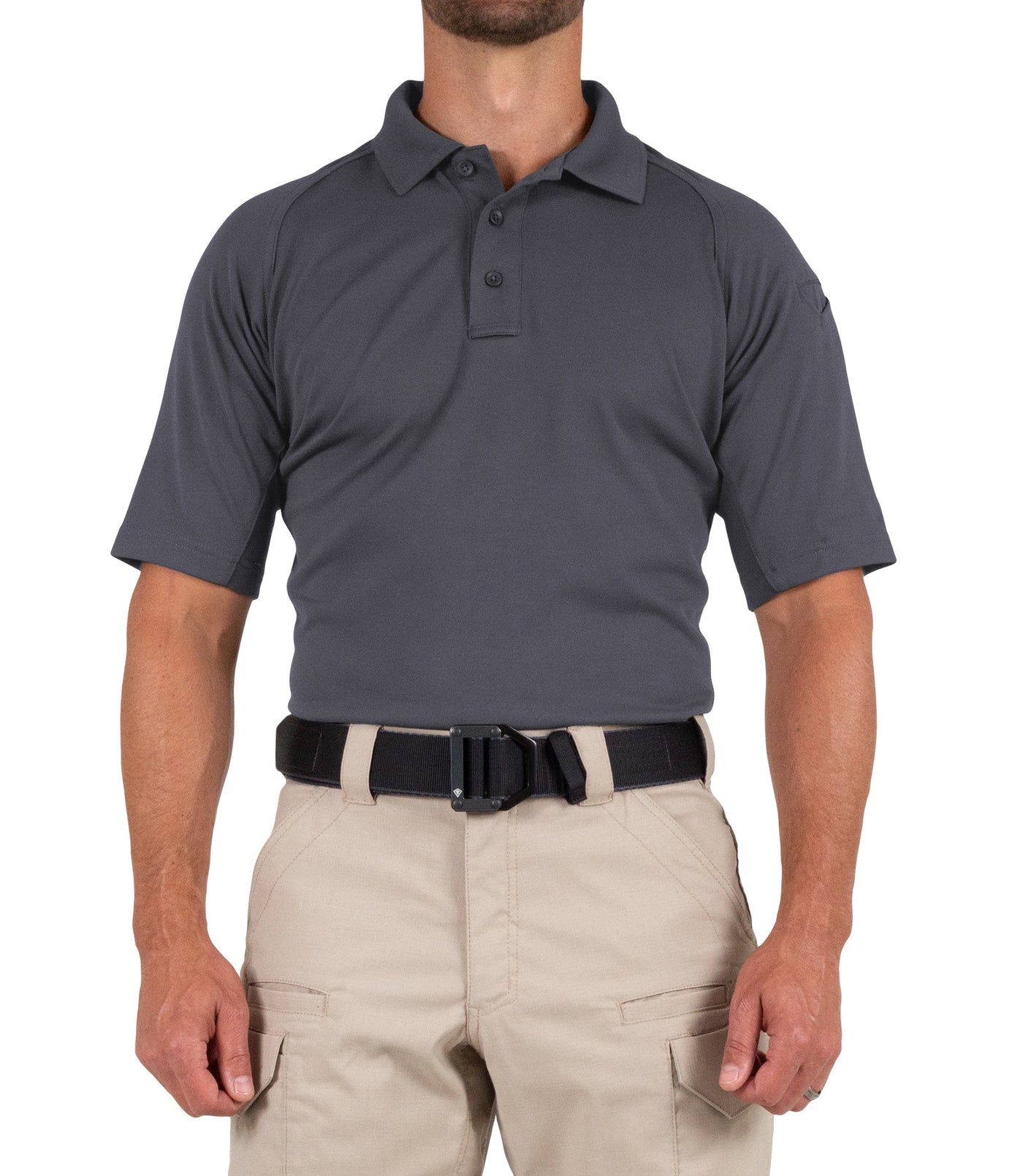 Front of Men's Performance Short Sleeve Polo in Asphalt