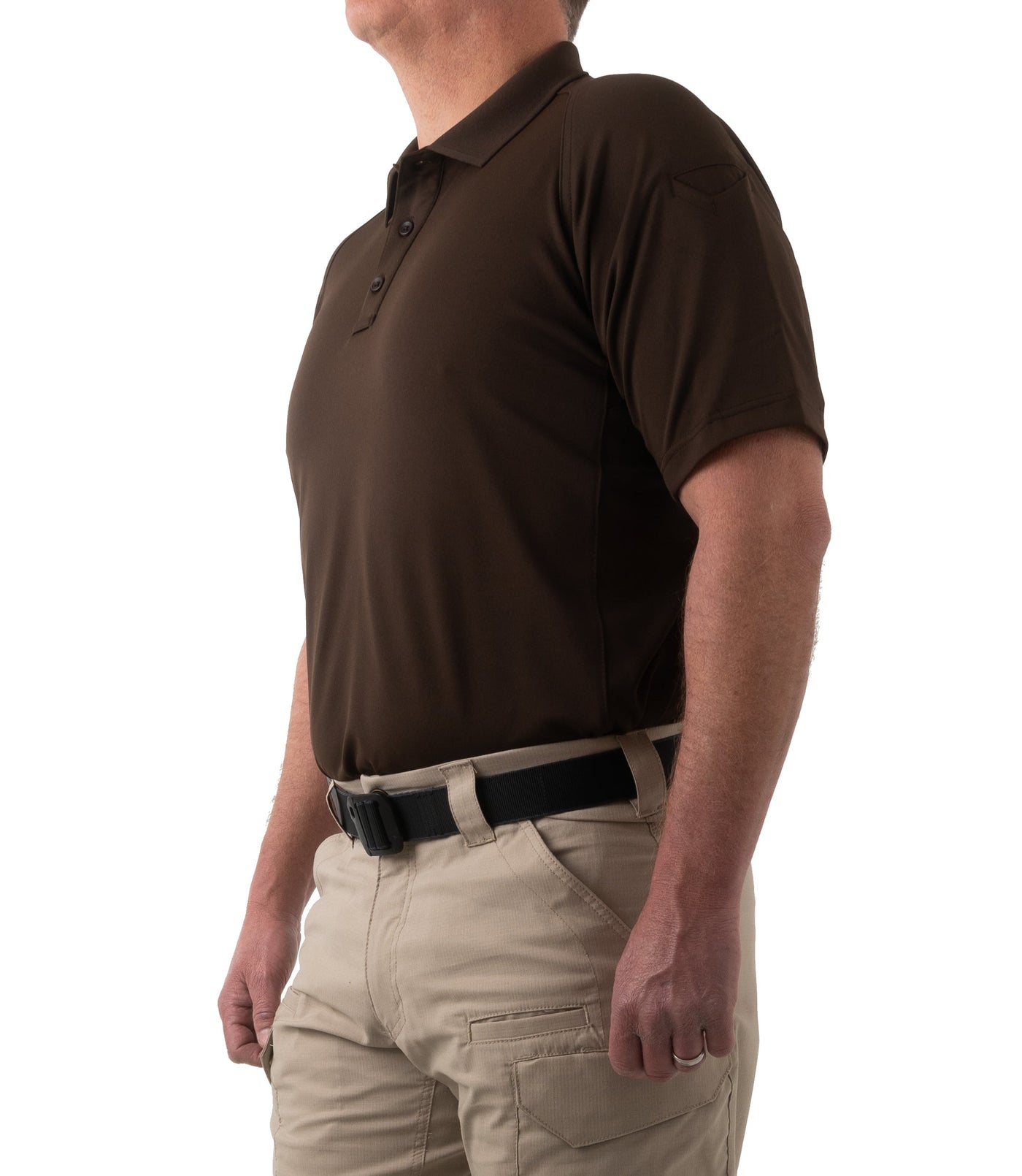 Side of Men's Performance Short Sleeve Polo in Kodiak Brown