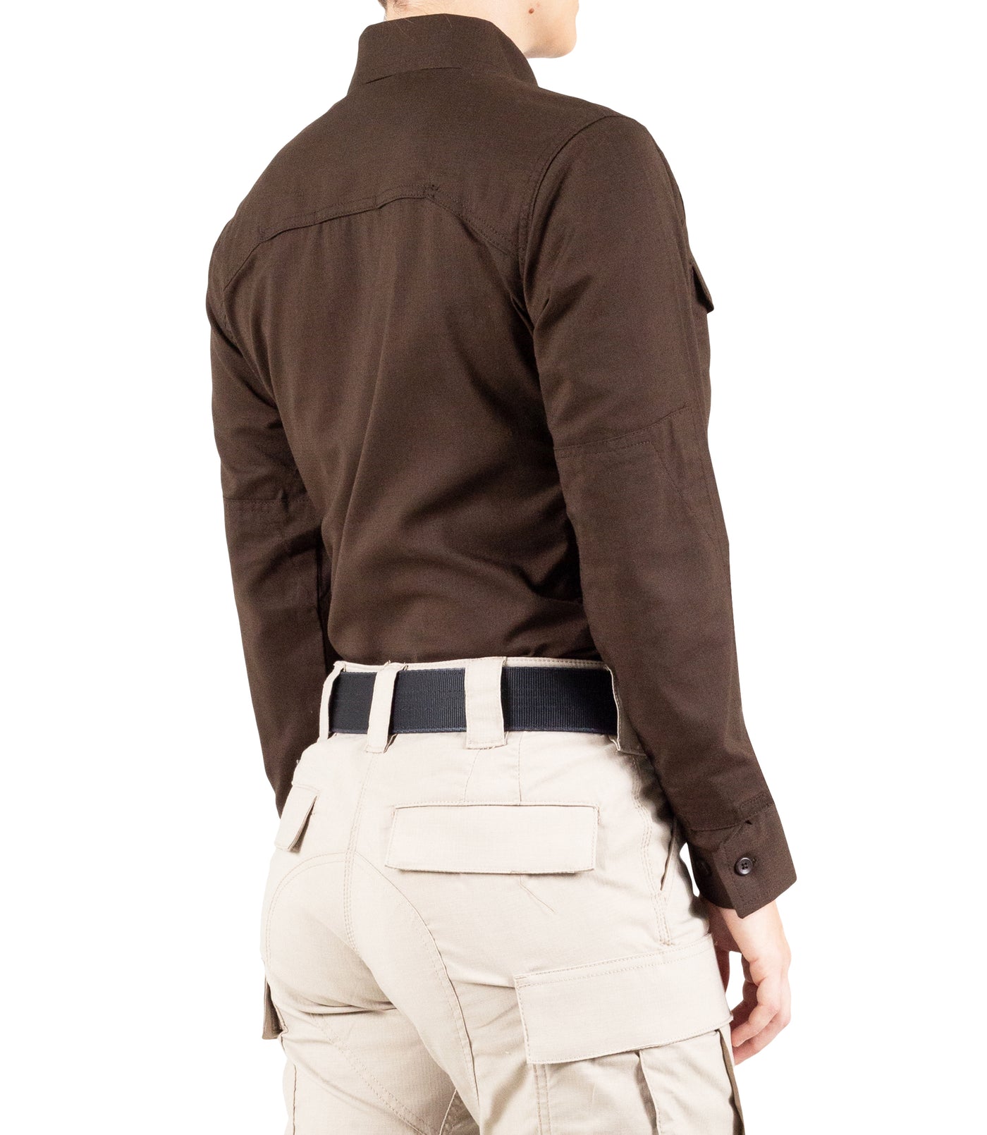 Side of Women's V2 Tactical Long Sleeve Shirt in Brown