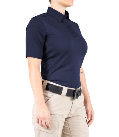 Side of Women's V2 Pro Performance Short Sleeve Shirt in Midnight Navy