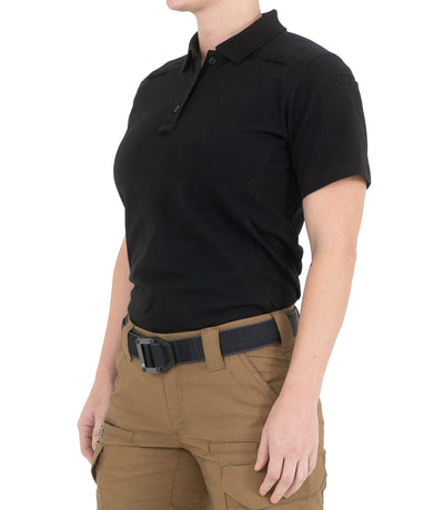 Side of Women's Cotton Short Sleeve Polo in Black