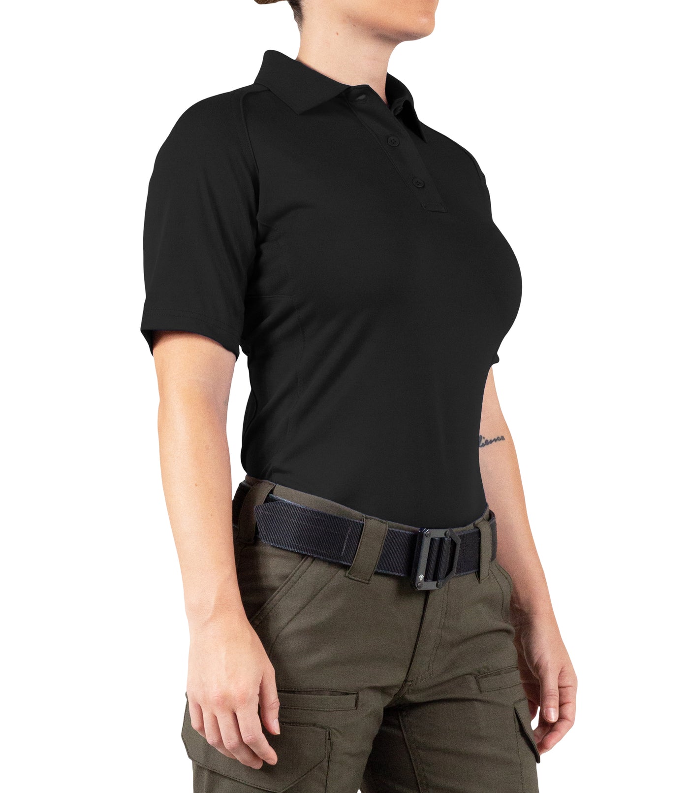 Side of Women's Performance Short Sleeve Polo in Black