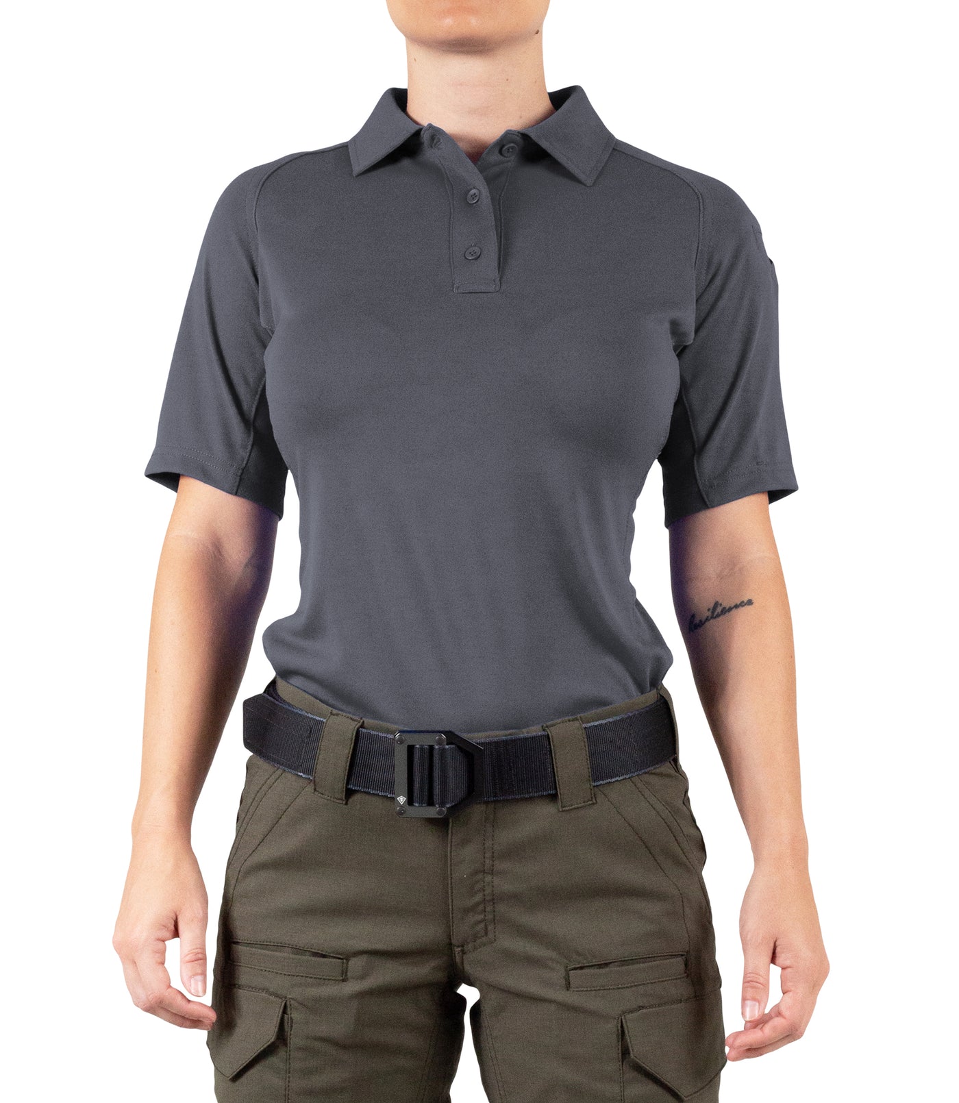 Front of Women's Performance Short Sleeve Polo in Asphalt