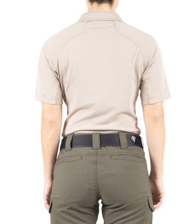 Back of Women's Performance Short Sleeve Polo in Khaki