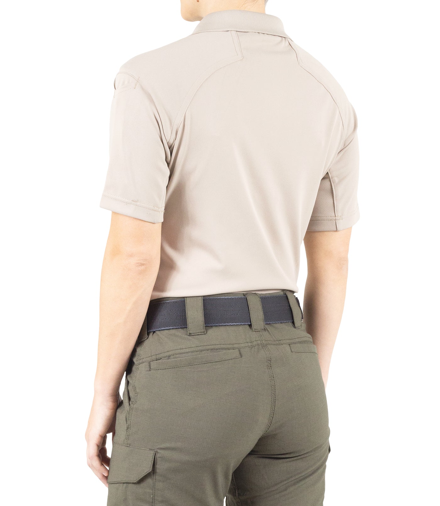 Side of Women's Performance Short Sleeve Polo in Khaki