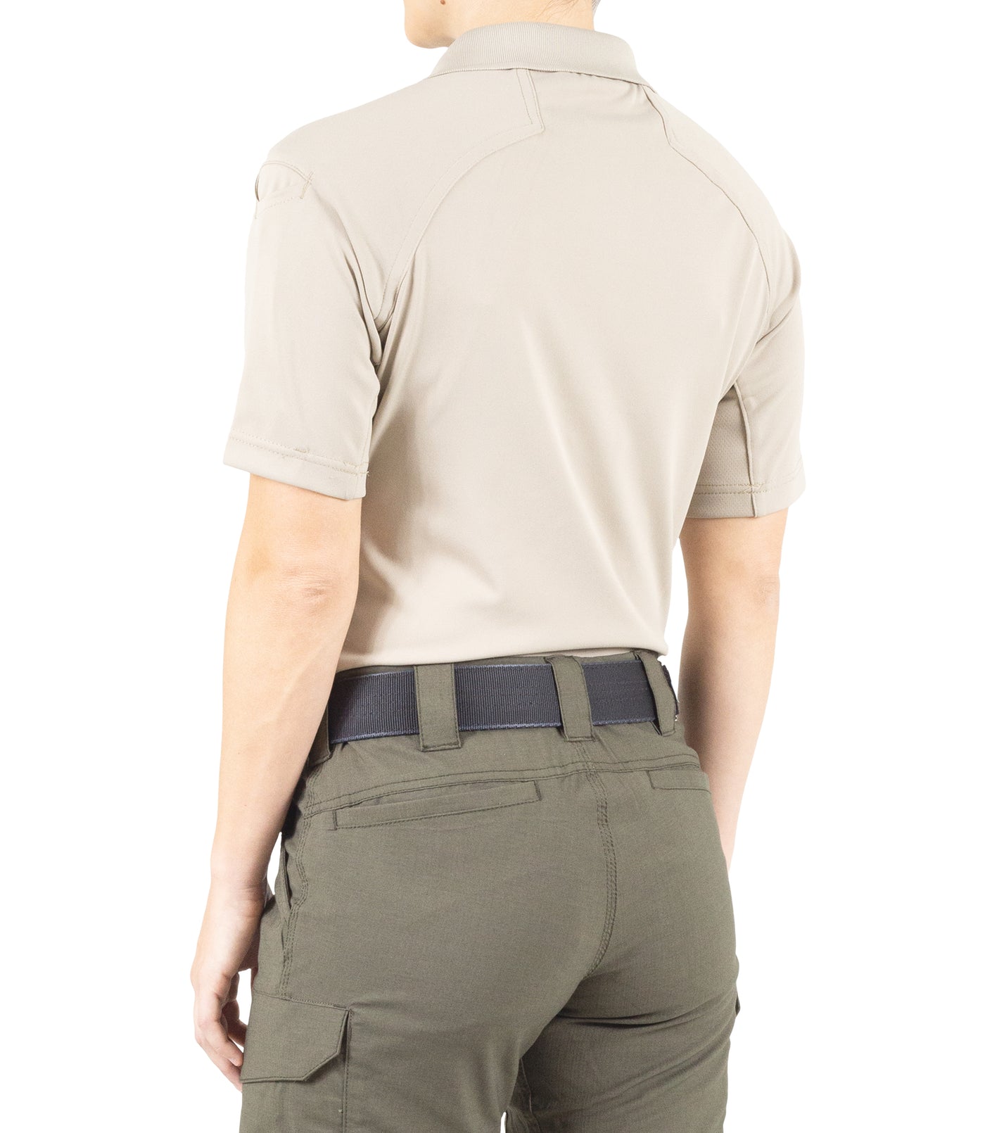 Side of Women's Performance Short Sleeve Polo in Silver Tan