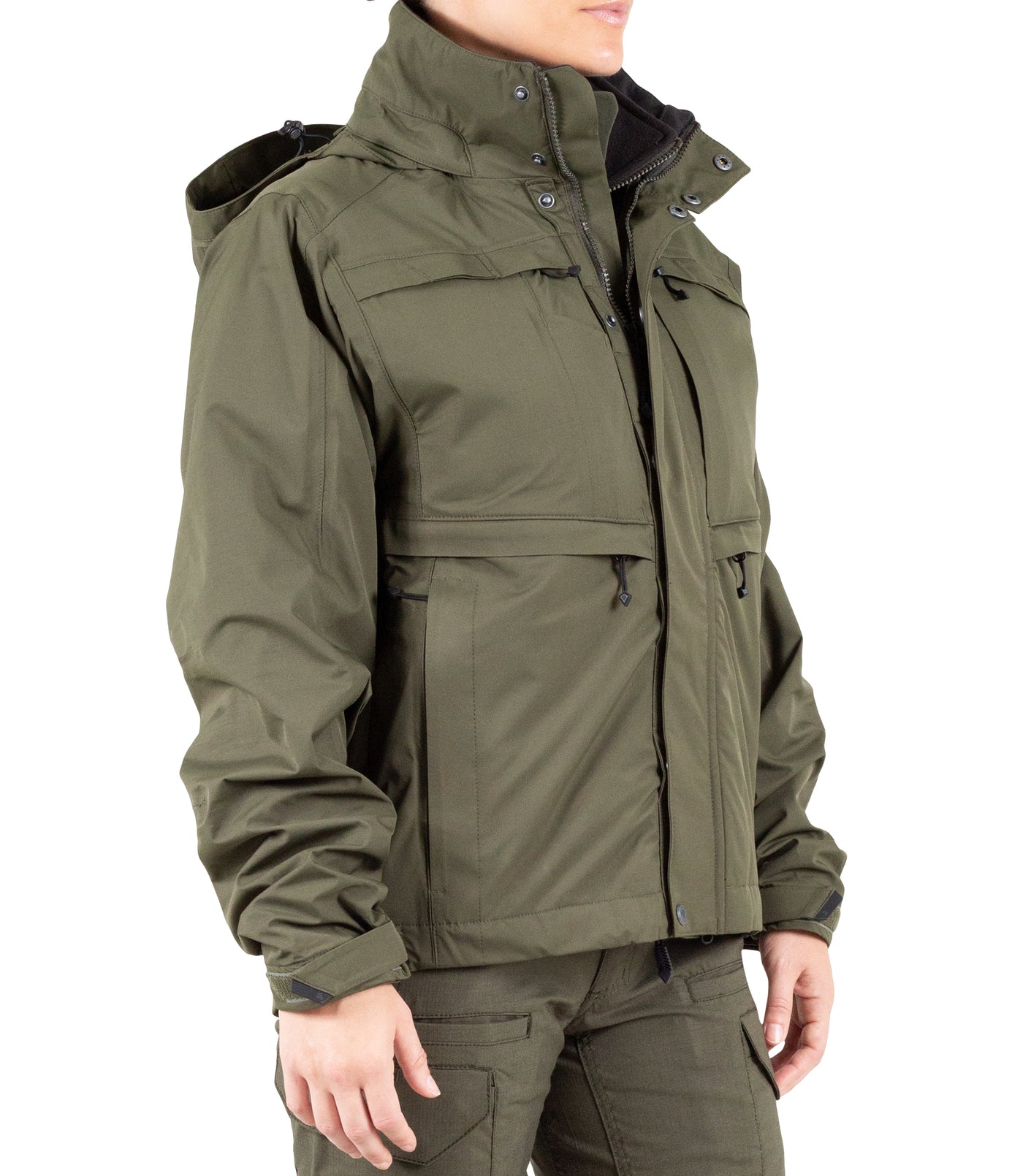 Side of Women’s Tactix System Jacket in OD Green