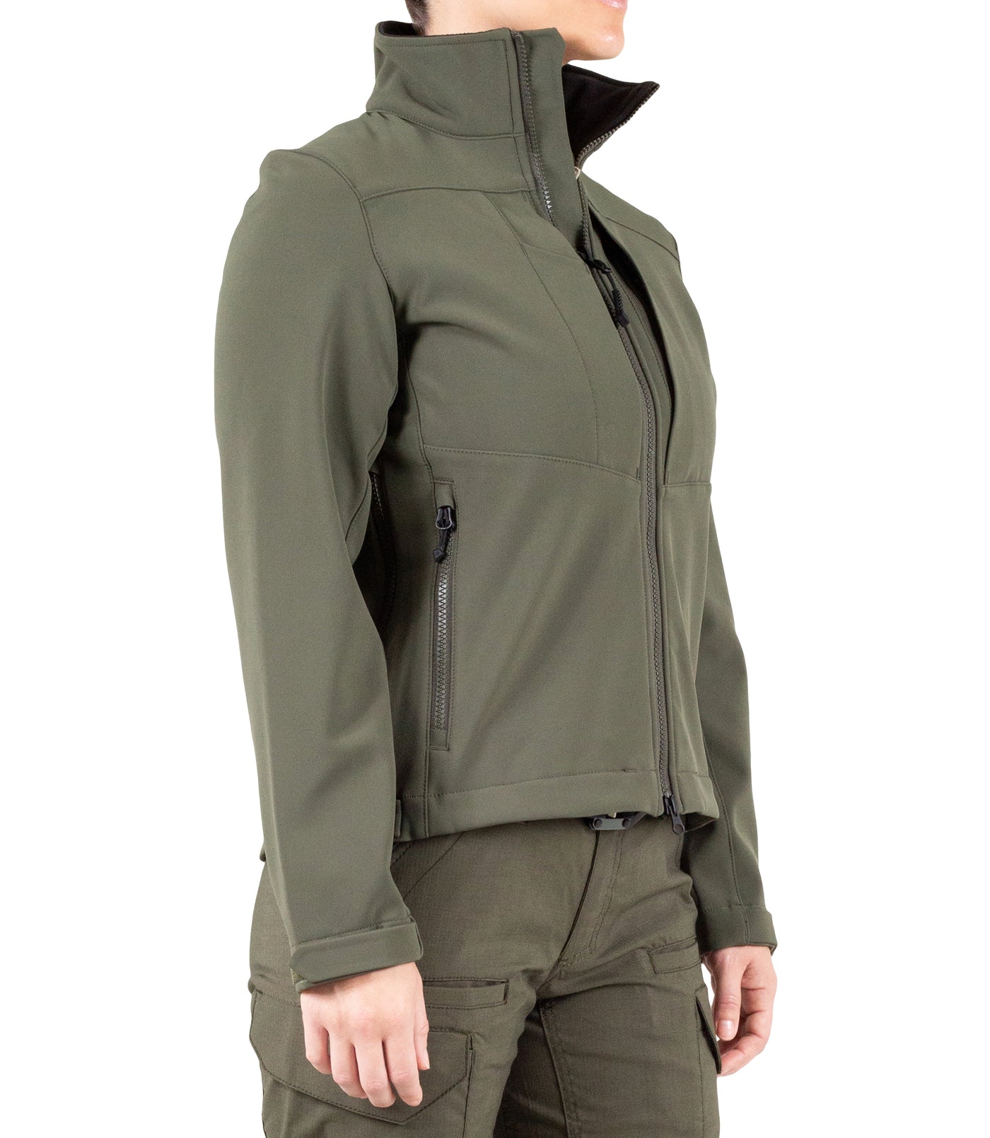 Side of Women’s Tactix Softshell Short Jacket in OD Green