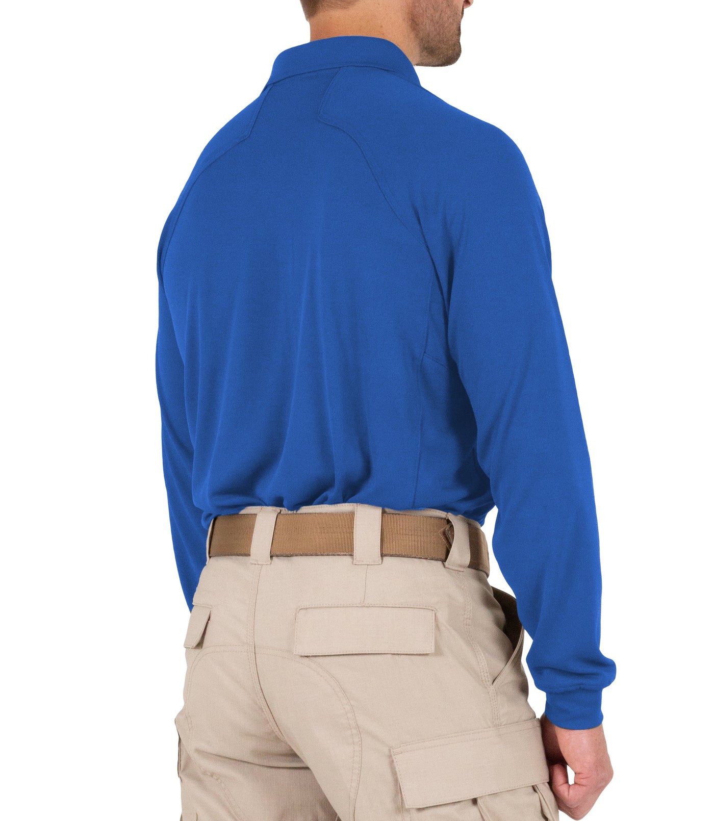 Side of Men's Performance Long Sleeve Polo in Academy Blue