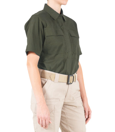 Side of Women's V2 BDU Short Sleeve Shirt in OD Green